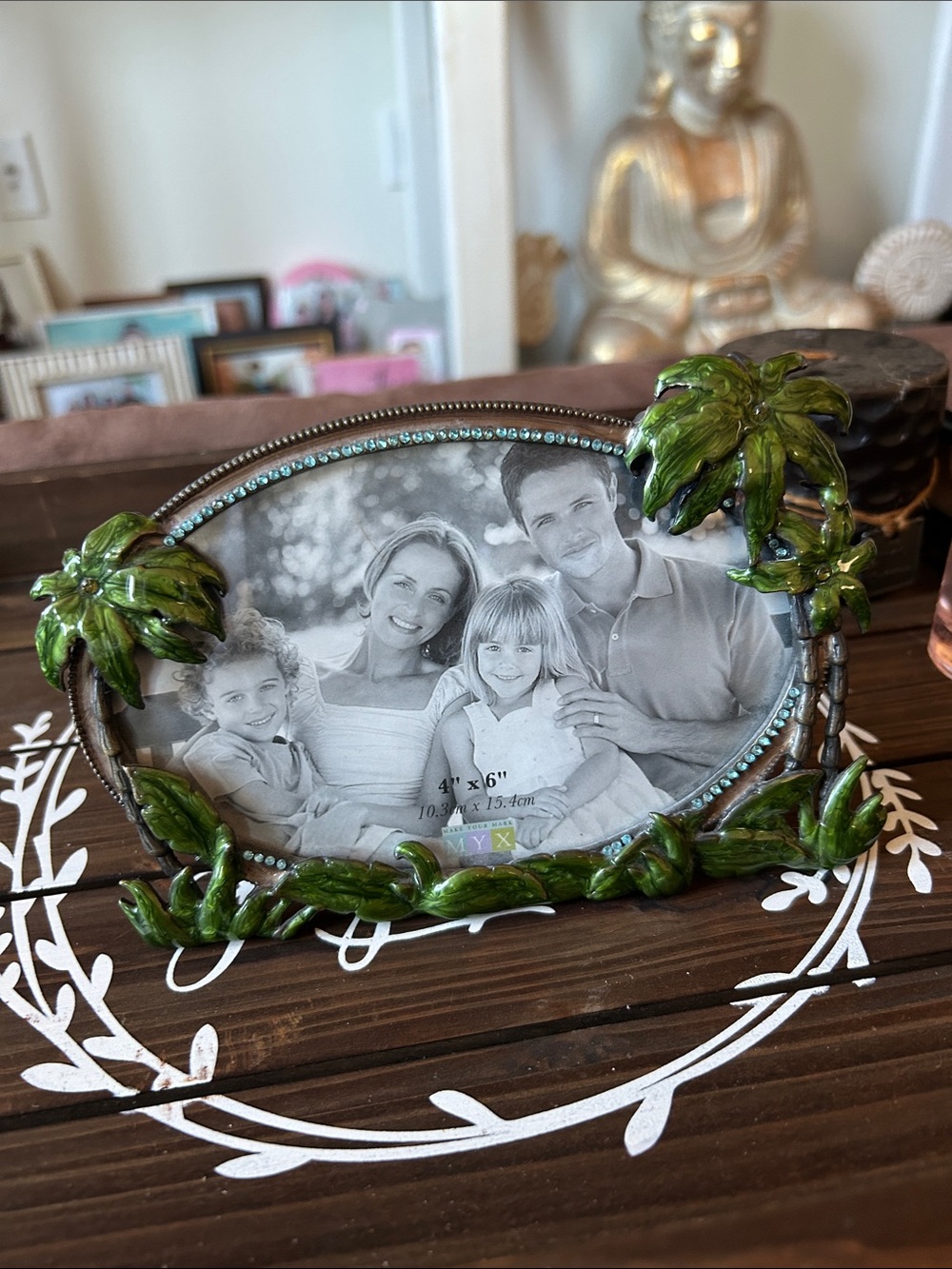 Tropical Palm Leaf Oval Photo Frame in Green